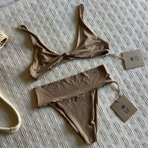 TOAST SWIM Banded Waist Bikini Bottom and Knotted top - Mocaccino